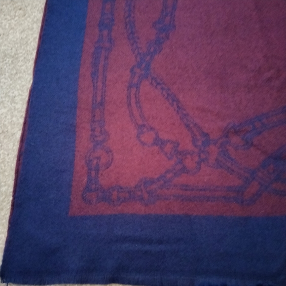 NWT Ralph Lauren Horse Bit Logo Navy and Wine Wide Scarf Wrap - Picture 3 of 7